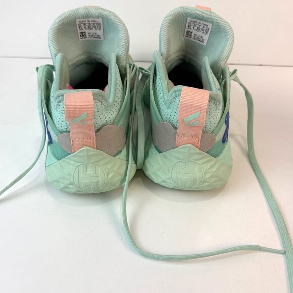 Adidas Harden Vol. 5 J Mint Green Kids Sneakers Size 4.5 Flowers Butterflies - Picture 8 of 11